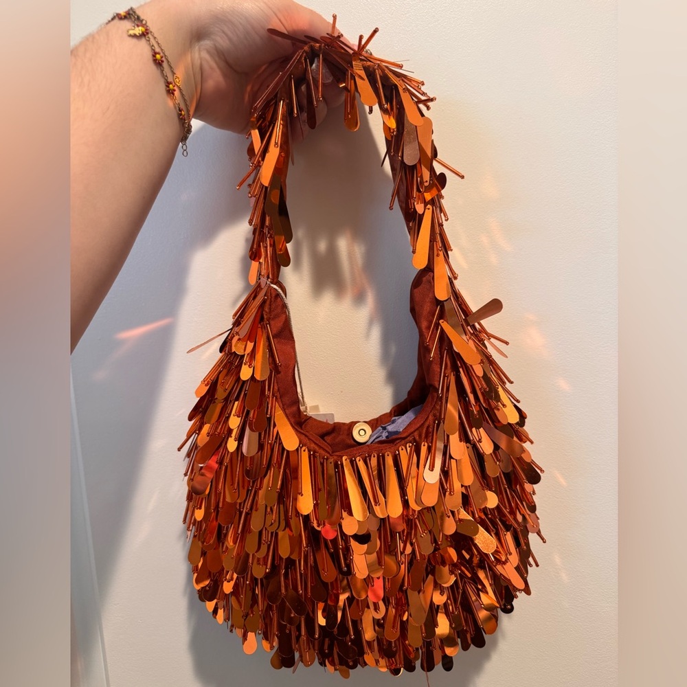 Viral Sequin tassel handmade from India to you shoulder orange /copper handbag